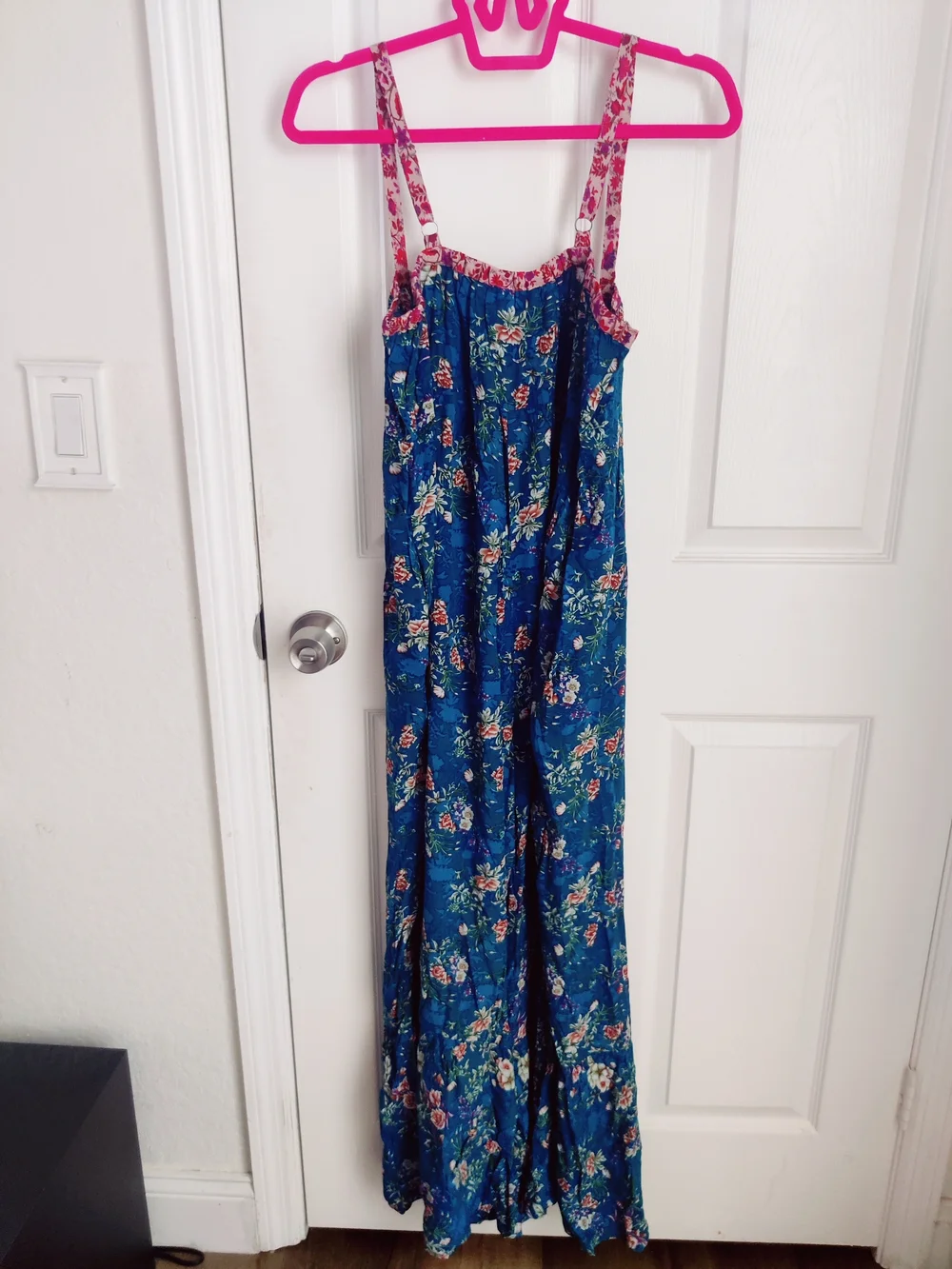 NATURAL LIFE Teal Floral Wide-Leg Smocked Jumpsuit - Picture 3 of 5